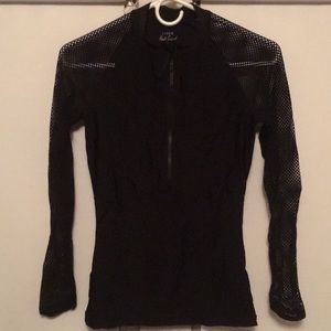 Mesh-Insert Rash Guard Bathing Suit Top